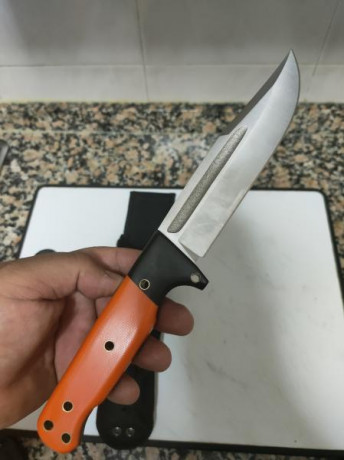 Modificado de mango g10 naranja y ébano cuchillo de 16 cm de filo acero mova 5 mm de grosor funda de nylon 02