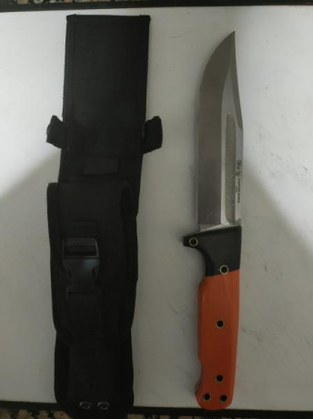 Modificado de mango g10 naranja y ébano cuchillo de 16 cm de filo acero mova 5 mm de grosor funda de nylon 00