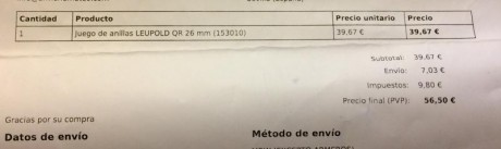Usado muy poco. Vendo con anillas Leupold QR 1 pulgada.

Nitidez y claridad extraordinarias.

Con retícula 21