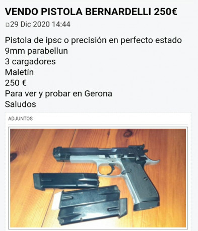 Pistola de ipsc o precisión en perfecto estado 
9mm parabellun 
3 cargadores 
Maletín 
250 €
Para ver 60