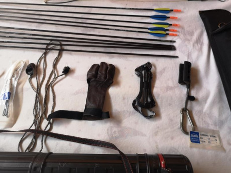 Por dejar afición, pongo en venta mi equipo. Arco, flechas, carcaj, cuerdas de repuesto, brazalete, guantelete, 00
