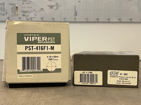 ----VENDIDO---

Buenas.

Vendo el siguiente conjunto:

Visor Vortex Viper PST 4-16x50 FFP - Reticula EBR-1 02