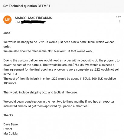 Pues eso.

Ayer se me ocurrió escribir a Dave Bane, CEO de la empresa MarColMar en Estados Unidos, la 00