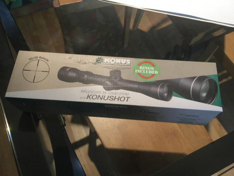 Vendo este visor Konus con anillas incluidas de 1”,solo usado una vez,está en Barcelona,precio 55€ envio 02