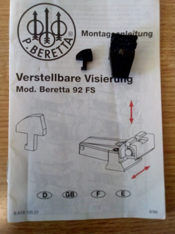 Hola, vendo puno de mira y alza regulable, para Beretta 92 FS de CO2, de balines. Pido por el juego 45€, 00