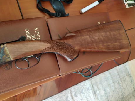 Aya modelo Número 3A, en  calibre 20/76  (Magnum). Cañón de 63 cm, con tres y una estrellas. Extractora. 10