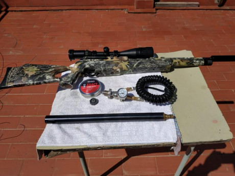 Se venden dos carabinas de PCP . Calibre 5,5 están  reguladas   a  24  julios de potencia. Las carabinas 01