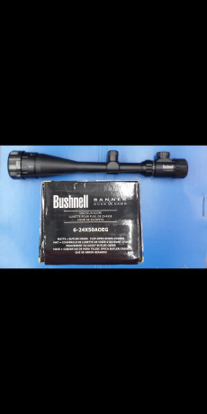 Hola.

Mi tío, vende visor Bushnell 6x24-50 AOEG. Retícula iluminada Mildot, paralage frontal, mínimo 01