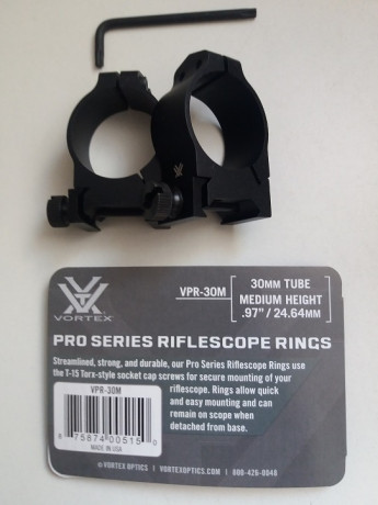 Pues eso, pongo a la venta unas anillas Vortex Pro Series VPR-30M para visores de Ø 30 milímetros, de 20