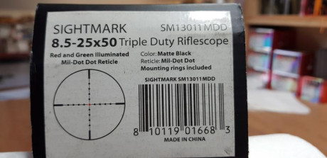 Pongo a la venta este visor SightMark 8,5-25x50 Triple Duty.
Está completamente nuevo como puede apreciarse 00