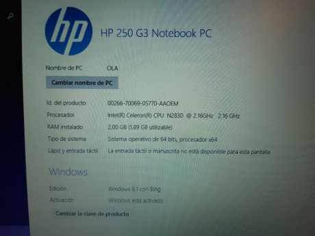 SE PUEDE CERRAR
Vendo ordenador portátil HP 250 G3 Notebook PC.
Muy muy poco uso. Nuevo costó 375 euros. 10