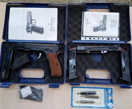 vendo cz 85 combat de 9mm +2 cargadores+kit comversor de 22.mm +2 cargadores +cachas de repuesto originales+kit 02