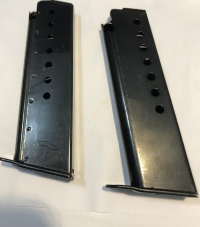 Se ofrecen dos cargadores nuevos para la pistola Walther P38 y P5, son compatibles. No para la Walther 01