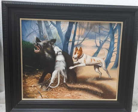 Cuadro al oleo pintado a mano escena de caza con marco en excelente estado. Pintura perfecta.
Rebajado 00