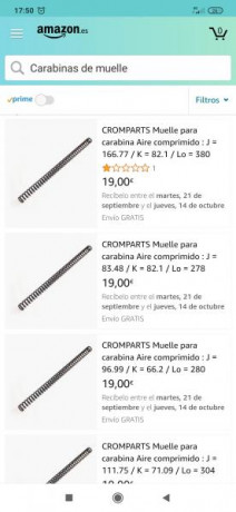 Estoy buscando resorte para la Air Arms TX 200 en 22j y no encuentro  en ningún sitio.En Mundiar tiene 160