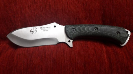 Cuchillo j&v hispanus con funda de piel , cachas micarta verde y separadores rojos. Nuevo con caja 01