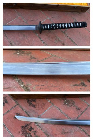 Katana autentica japonesa con hoja de acero al carbono templada a mano, adecuada para la práctica y para 01