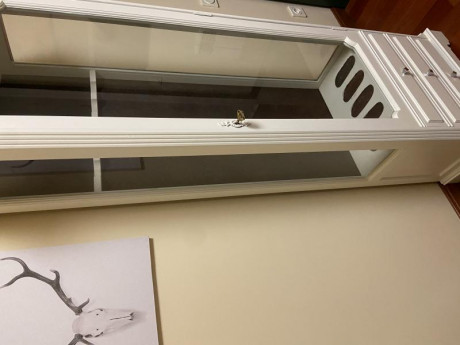 Vendo esta preciosidad de armero-vitrina en madera lacado en blanco con tres cajones y luz. Estado impoluto. 10