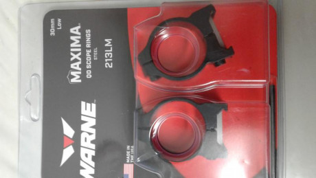 Vendo un juego de anillas Warne Maxima para tubo de 30mm , altura bajas , nuevas se han usado tres veces 01