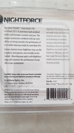Vendo anillas nightforce ultralite las mejores anillas del mercado precio en tienda 240eur
Sin uso 
las 00