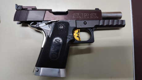 Vendo Pistola Marca S.P.S. modelo Super Match calibre 9mm con 2 cargadores. Para guiar con licencia A, 01