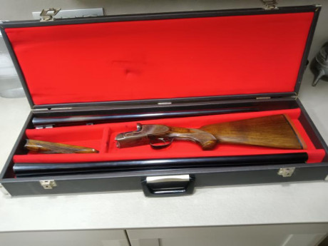Hola, vendo escopeta ugartechea del calibre 12 con 2 juegos de cañones.
Expulsora, un gatillo.
Cañon corto 02