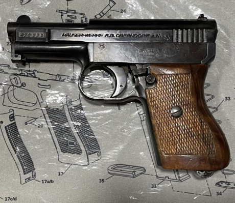 En venta pistola Mauser modelo 1910/34 en calibre 6,35. En su funda. Inutilizada con el nuevo BOPE EU. 02
