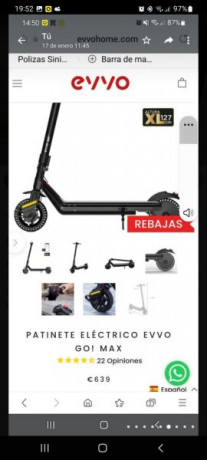 Vendo patinete eléctrico nuevo solo estrenado en Navidad por ser muy      grande.      
Precio:350 eur. 02