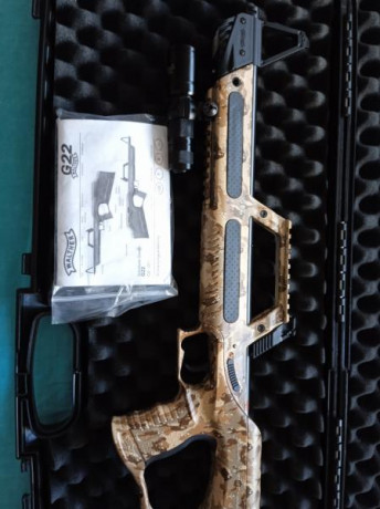 Vendo carabina Walter G22 con muy pocos disparos, estado excelente.
Maletín rígido original. Cañón con 00