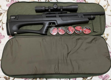 Vendo carabina semiautomática Huben K1 del 5,5 esta en perfecto estado, potencia 24 julios regulable, 00