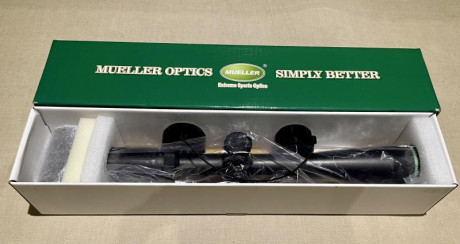 Vendido Visor Mueller Target 8-32x44, en su caja y embalaje, tapas y parasol metálico originales tubo 01