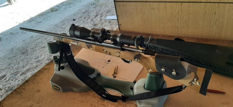 Vendo rifle Weatherby vanguard calibre 338 winchester magnun con culata pintada a mano en desierto rocoso 21