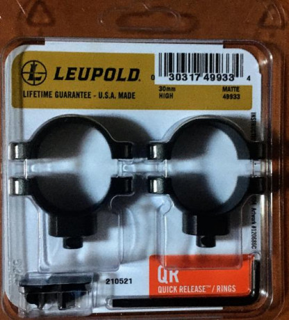 Se venden anillas Leupold QR, 30 mm altas, sin estrenar. No han salido de la caja, por un error en la 01