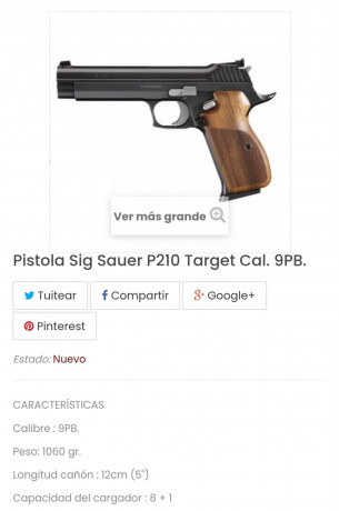 Vendo esta sig P210 de 5 pulgadas. El arma está en perfectas condiciones como se aprecia en las fotos. 50