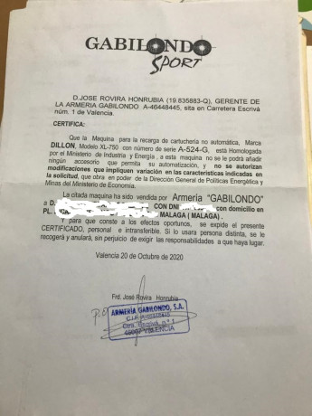 Un compañero vende esta máquina de recarga  Dillon 750 .

Está nueva, ya que fue adquirida en Octubre 20