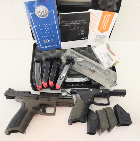 Se vende Beretta APX, 9 mm parabellum, con dos armazones, 4 lomos, 4 cargadores, kit de muelles, elementos 02
