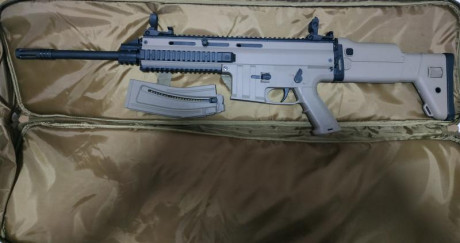 Se vende carabina calibre .22 practicamente nueva, con sólo 20 disparos, en color arena, con funda de 00