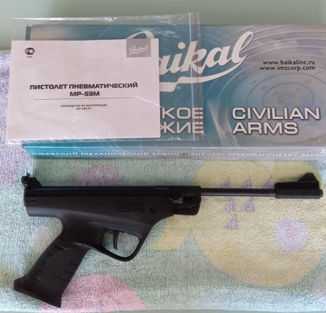 Pistola Modelo: Baikal MP-53M
Fabricante: Baikal 
Calibre: cal. 4,5 mm (.177)
Tipo de munición: Diábolo
Construcción 00