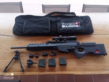 Hk sl8 (G36) calibre 222Rmag impecable.
Visor Nikkon stirling octa tactical
Anillas weaver tactical
Bípode 01