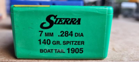 Vendo las siguientes puntas:

Calibre 7mm ( .284)

Lapua scenar L 150 grains - 100 uds @ 50 eur
Sierra 01