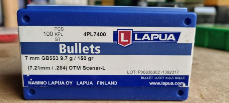 Vendo las siguientes puntas:

Calibre 7mm ( .284)

Lapua scenar L 150 grains - 100 uds @ 50 eur
Sierra 00