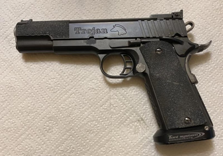 Vendo pistola STI modelo Trojan 1911-5 pulgadas, calibre 9mm.
Estado impecable, cargador original, 5 cargadores 02