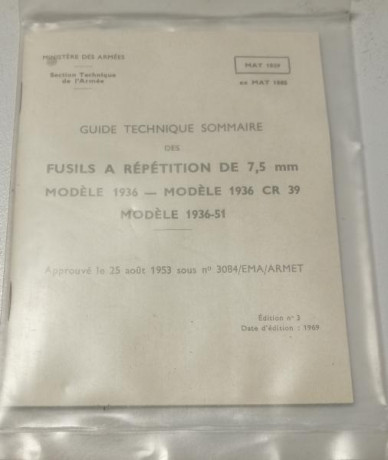 Manual original de los fusiles a repetición manual franceses modelos 1936, 1936 CR39 y 1936-51 del calibre 00