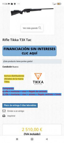 Vendo rifle Tikka T3X TAC 300WM
Freno de boca desmontable.
Cubrerrosca
Gatillo con pelo francés.
Carril 20
