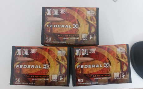 Vendo 3 cajas sin abrir de puntas Federal Fusion del calibre 308 y 180 grains de peso. Cada una contiene 00