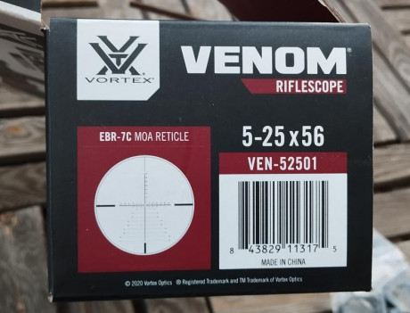 Visor Vortex Venom 5-25x56 FFP MOA a estrenar .
Completo, con parasol, anilla para el cero-stop, palanca 02