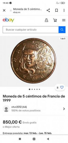 Cambio está moneda valorada en 850€ según mercado
Por rifle de mi interés 10