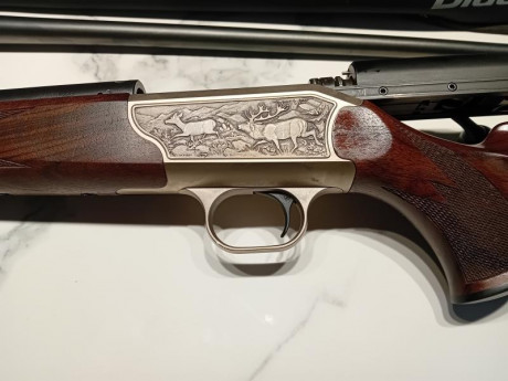 Rifle de la Marca Blaser modelo Luxus con ciervos y corzos en las chapas y dos cañones el principal en 01