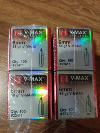 Buenas, pongo en venta
4 cajas de puntas vmax de 58gr calibre 243
Precio 40€ cada una, portes aparte si 00
