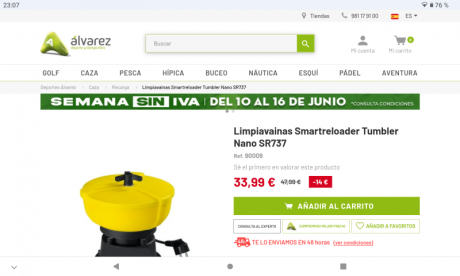 Vendo con un sólo uso tumbler limpia vainas de la marca Smart Reloader modelo 737 Nano.
Lo compré justo 120